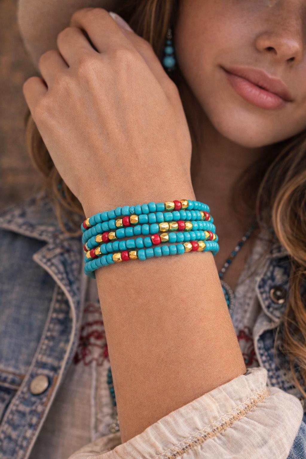 Turquoise Memory Wire Bracelet, Western Wrap Bracelet