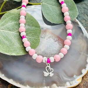 Pink And White Beaded Bird Charm Necklace, Kids Boho Hippie Animal Necklace