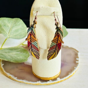 Women’s Wood Feather Earrings , Women’s Drop Earrings D2