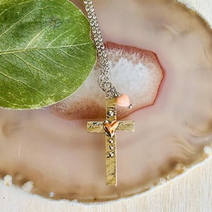 Collar con cruz de corazón, collar de bautismo religioso con cruz hippie bohemia