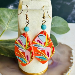 Women’s Orange Flower Earrings , Women’s Drop Earrings D3