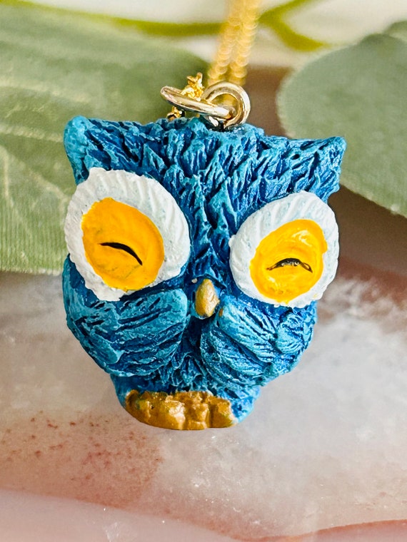 Kids Blue Owl Necklace Kids Animal on Gold Chain Necklace Etsy UK
