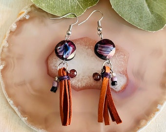 Women’s Leather And Bead Earrings , Women’s Drop Earrings D2