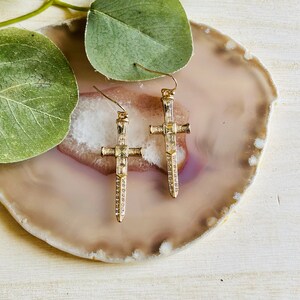 Rhinestone Cross Dagger Earrings , Women’s Drop Religious Baptism Earrings