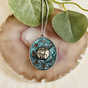 Women’s Moon Phases Pendant Necklace, Women’s Silver Necklace