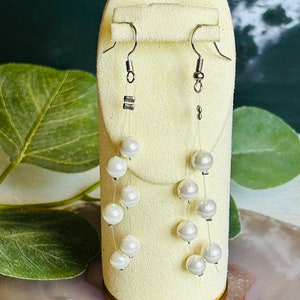 Floating White Beaded Earrings , Women’s Drop Boho Hippie Earrings D5