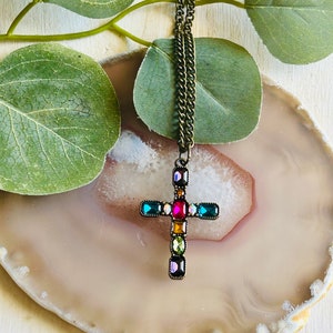 Ornate Crystal Cross Pendant Necklace, Women’s Religious Baptism Gift Necklace