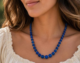 Collier de perles bleu cobalt givré | Collier de perles de verre bleu fait main | Collier minimaliste | Bijou du quotidien