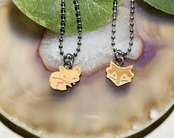 Kids Wooden Fox Necklace, Silver Chain
