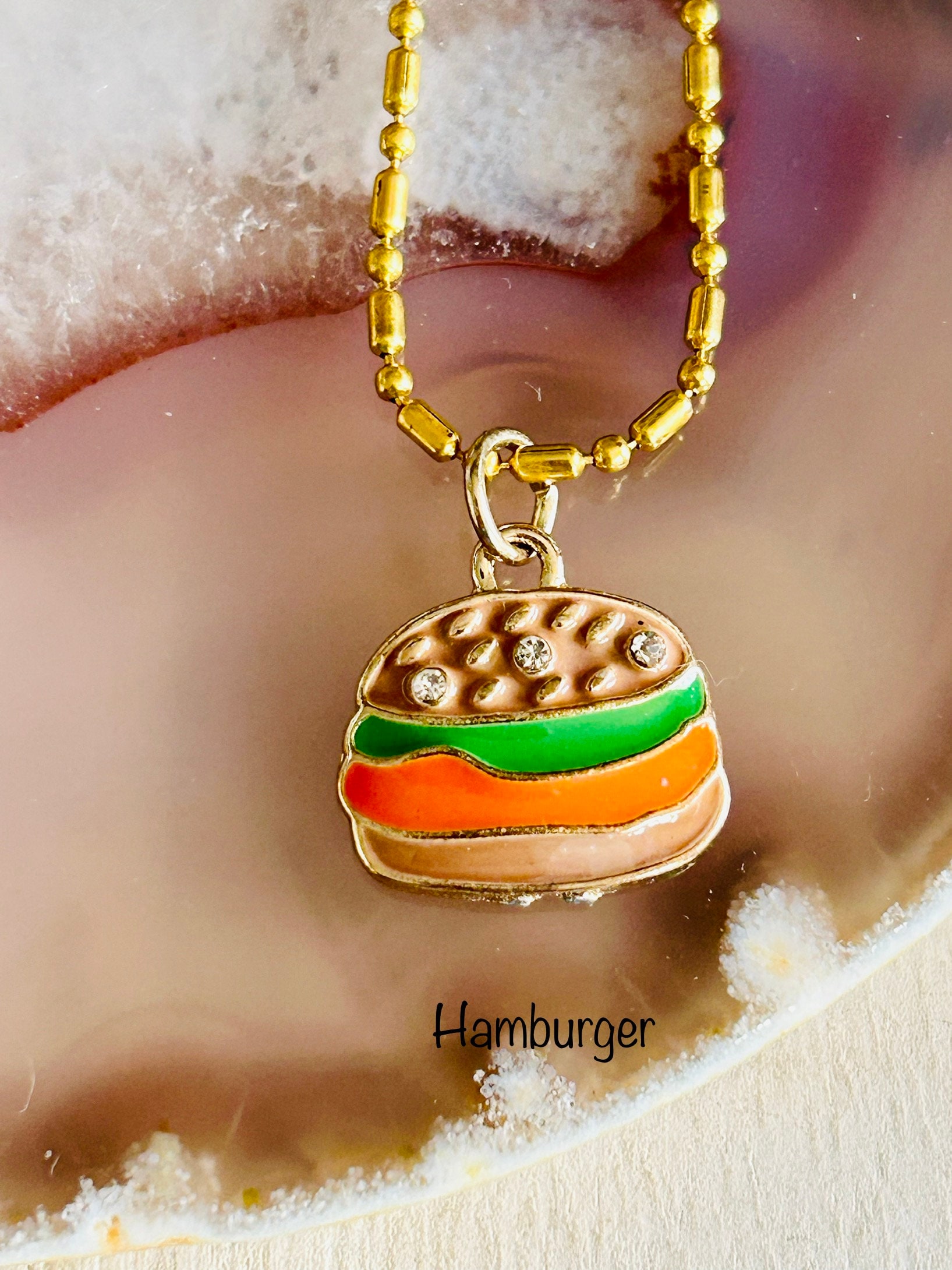 Fast Food Charm Necklace for Kids, Fries Taco Burger Necklace