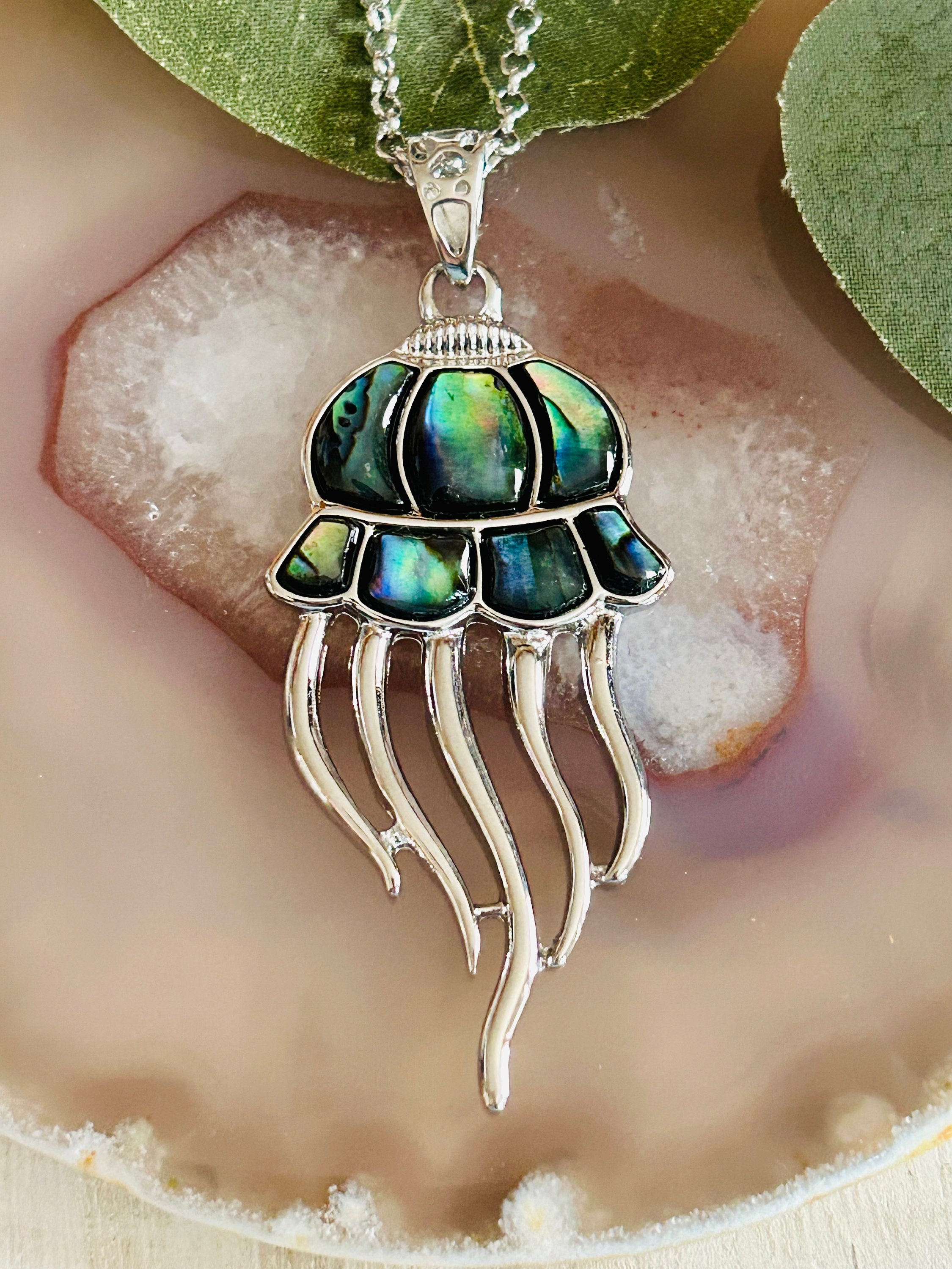 Womens Abalone Jellyfish Pendant Necklace Womens Silver Etsy 日本