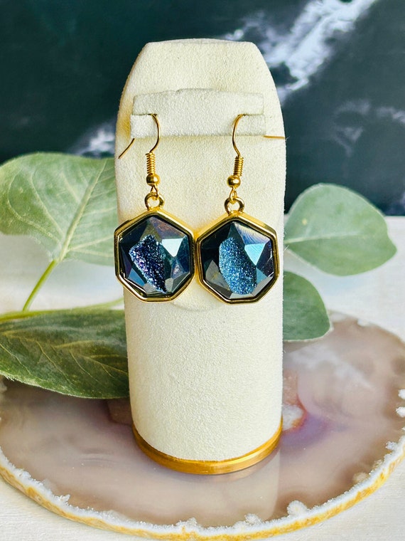 Womens Gold and Blue Stone Earrings Womens Drop Earrings D3 Etsy Canada