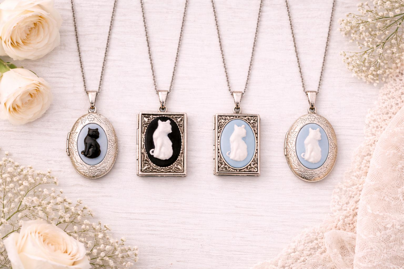Vintage Cat Cameo Locket Necklace, Cottagecore Jewelry, Silver Cat ...