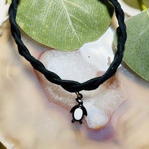 Girls Black Penguin Necklace, Girls Antique Penguin Charm Necklace