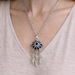 Dreamcatcher Essential Oil Diffuser Necklace, Aromatherapy Feather Pendant, Boho Diffuser Jewelry, Gift for Her, Multiple Colors
