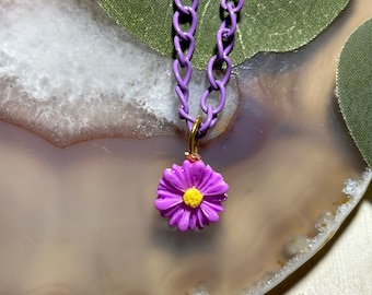 Kids Purple Flower Necklace, Purple Chain