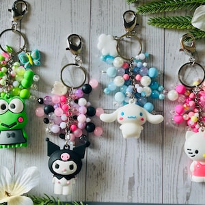 Beaded Anime 3D Character Keychains , Cat Frog Dog Bunny Penguin Boho Hippie Purse Bag Keychain