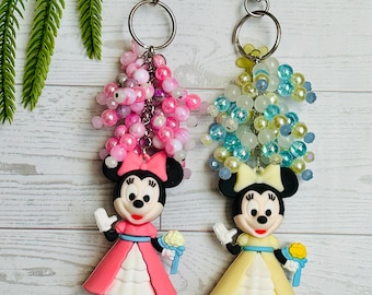 Mouse-Inspired Princess Beaded Keychain | Cute Cartoon Mouse Key Ring | Pastel Bead Bag Charm | Gift for Girls, Kids, or Mouse Fans