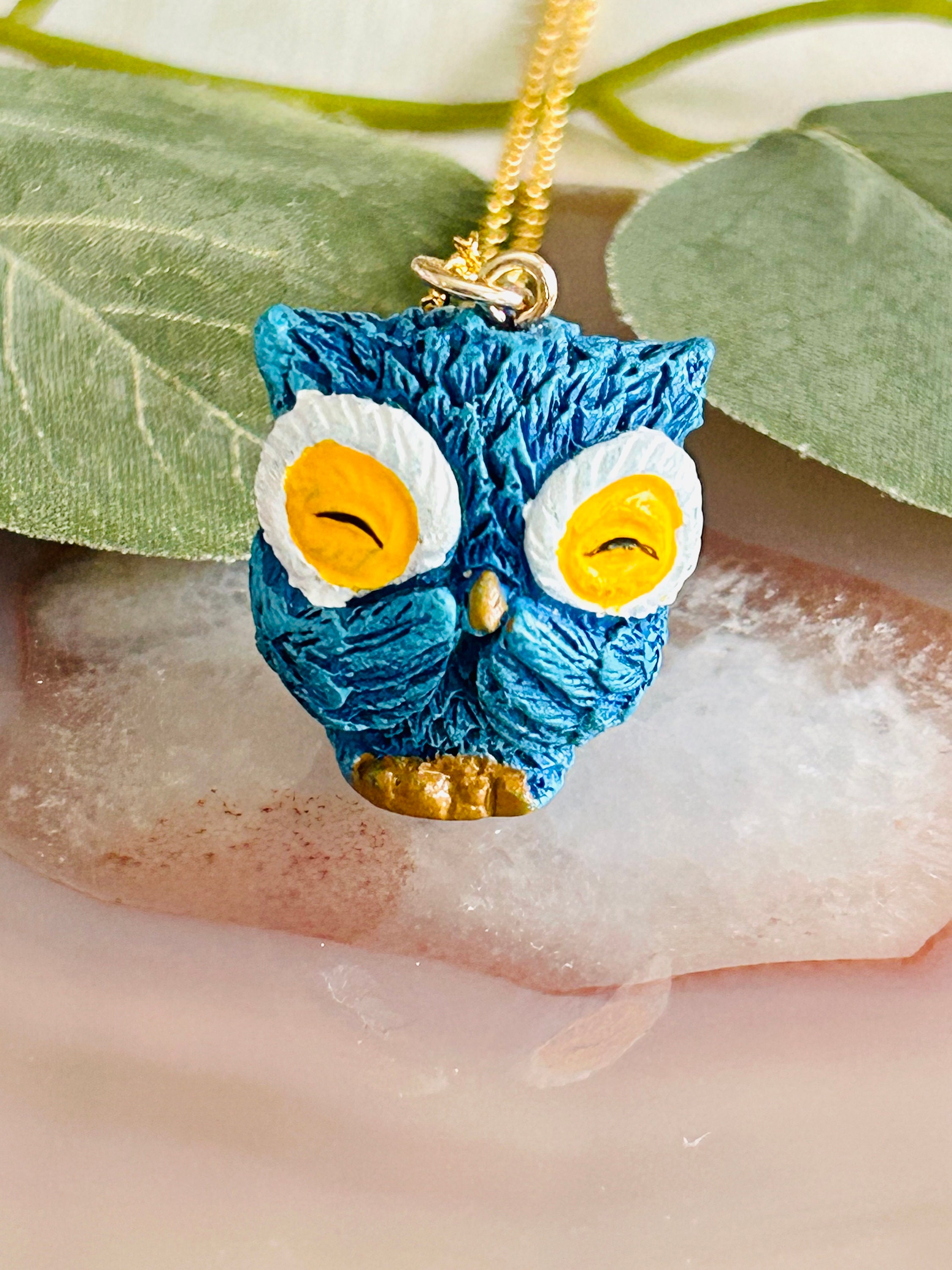 Blue Owl Necklace: Kids Gold Chain Animal Pendant