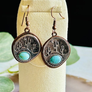 Women’s Cactus And Turquoise Earrings , Women’s Drop Earrings D1