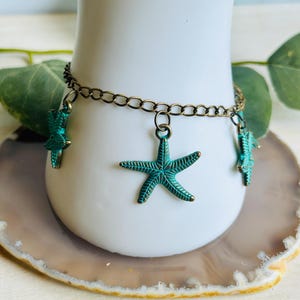 Ocean Animal Charm Bracelet , Womens Boho Hippie Beach Tropical Turtle Starfish Seahorse Bracelet