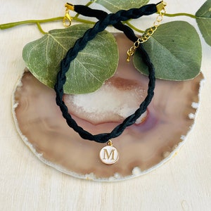 Girls Black Choker Necklace, Girls Initial Necklace