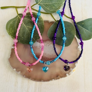 Beaded Heart Charm Necklace, Kids Love Necklace