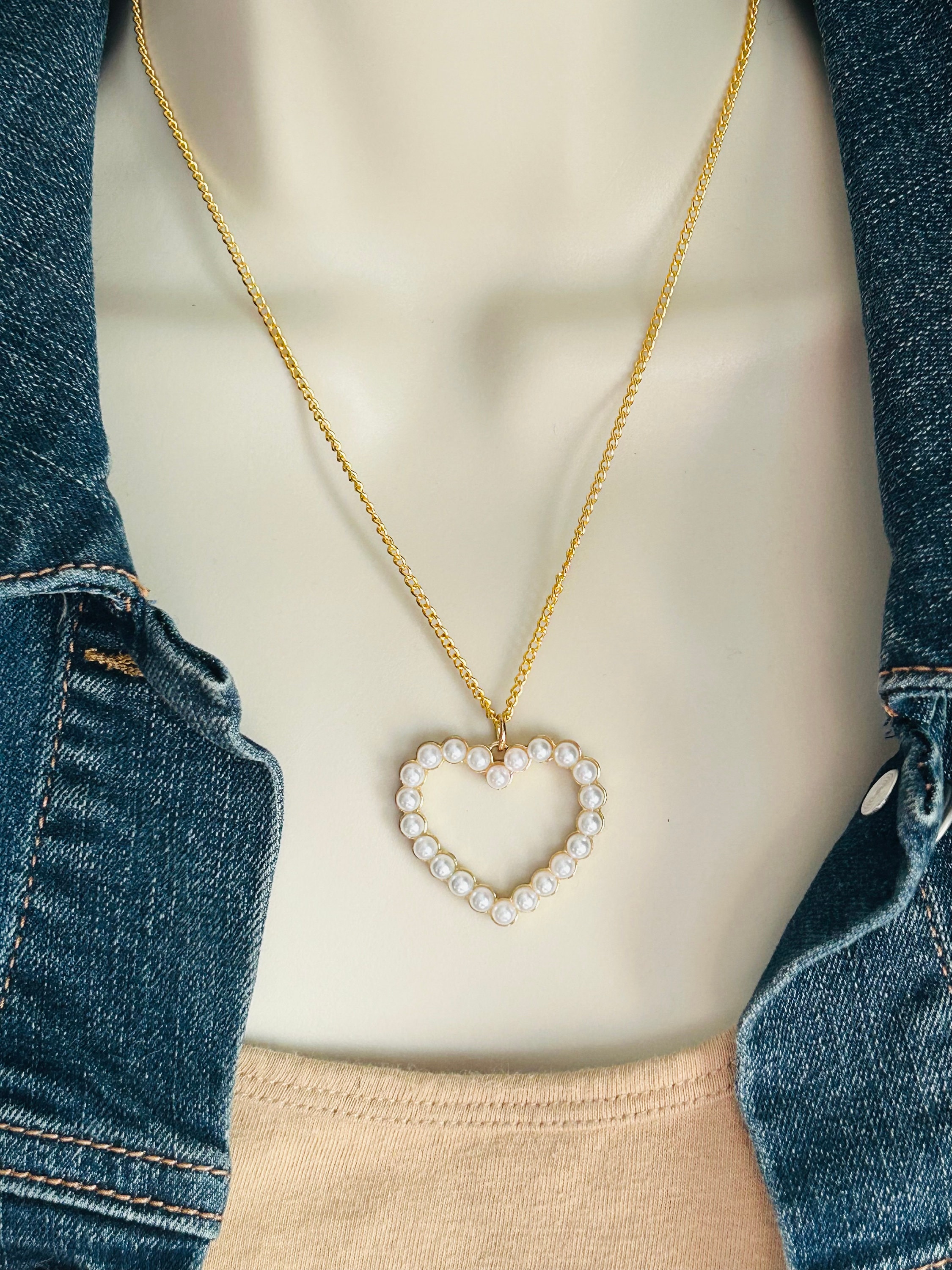 Pearl Heart Pendant Necklace, Gold Cable Chain - Etsy