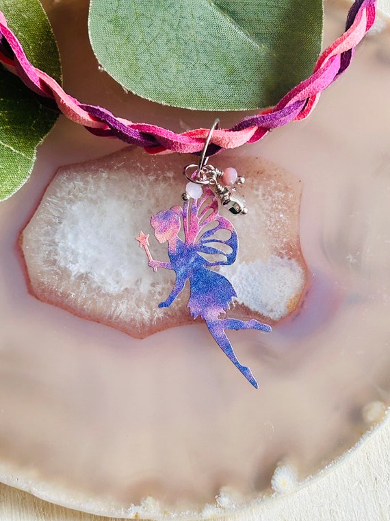 Leather Necklace Three Kids Necklace Braided Faux Leather Fairy