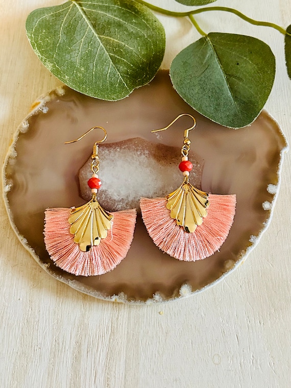 Pink fan best sale earrings