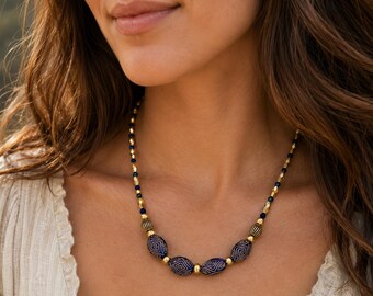 Handmade Tribal Beaded Necklace | Blue or Black Statement Necklace | African Inspired Beaded Jewelry | Boho Necklace | Gift for Women