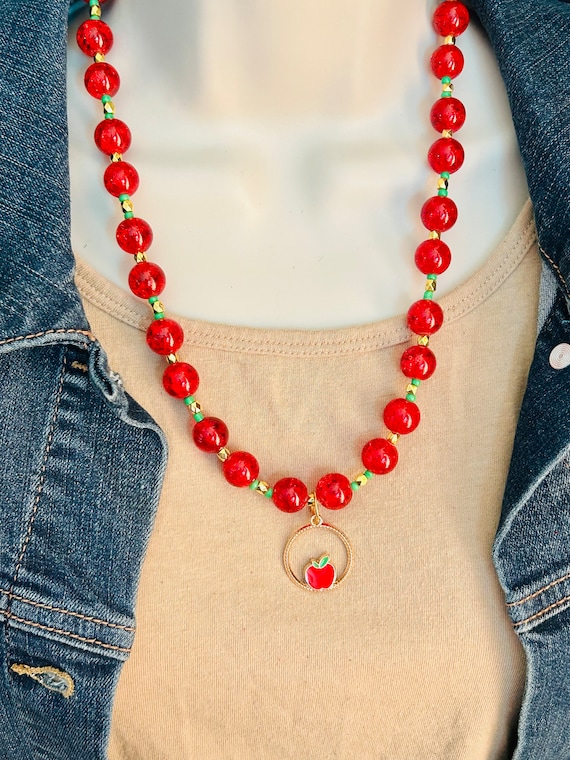 Ciondolo a forma di mela in vetro 12 mm - Rosso - Verde x1 - Perles & Co