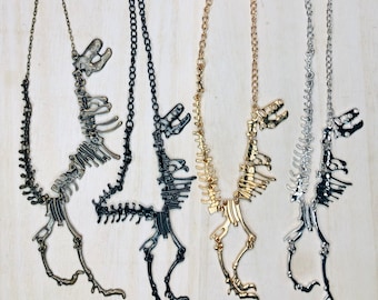 Kids Dinosaur Bones Pendant Necklace, Kids Brass, Black, Gold, And Silver Necklace