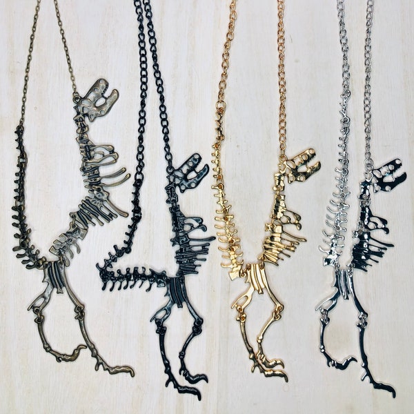 Kids Dinosaur Bones Pendant Necklace, Kids Brass, Black, Gold, And Silver Necklace