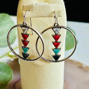 Marble Arrow Round Earrings , Women’s Western Aztec Drop Earrings D1