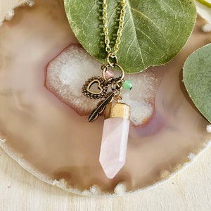 Womens Pink Quartz Chain Necklace, Womens  Necklace