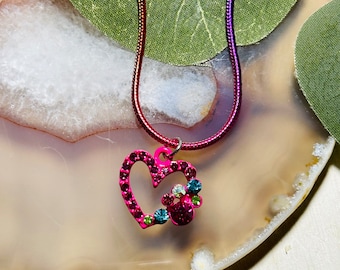 Kids Pink Heart Necklace: Rainbow Chain