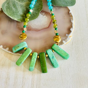 Reconstituted Agate Beaded Necklace, Womens Gemstone Boho Hippie Necklace