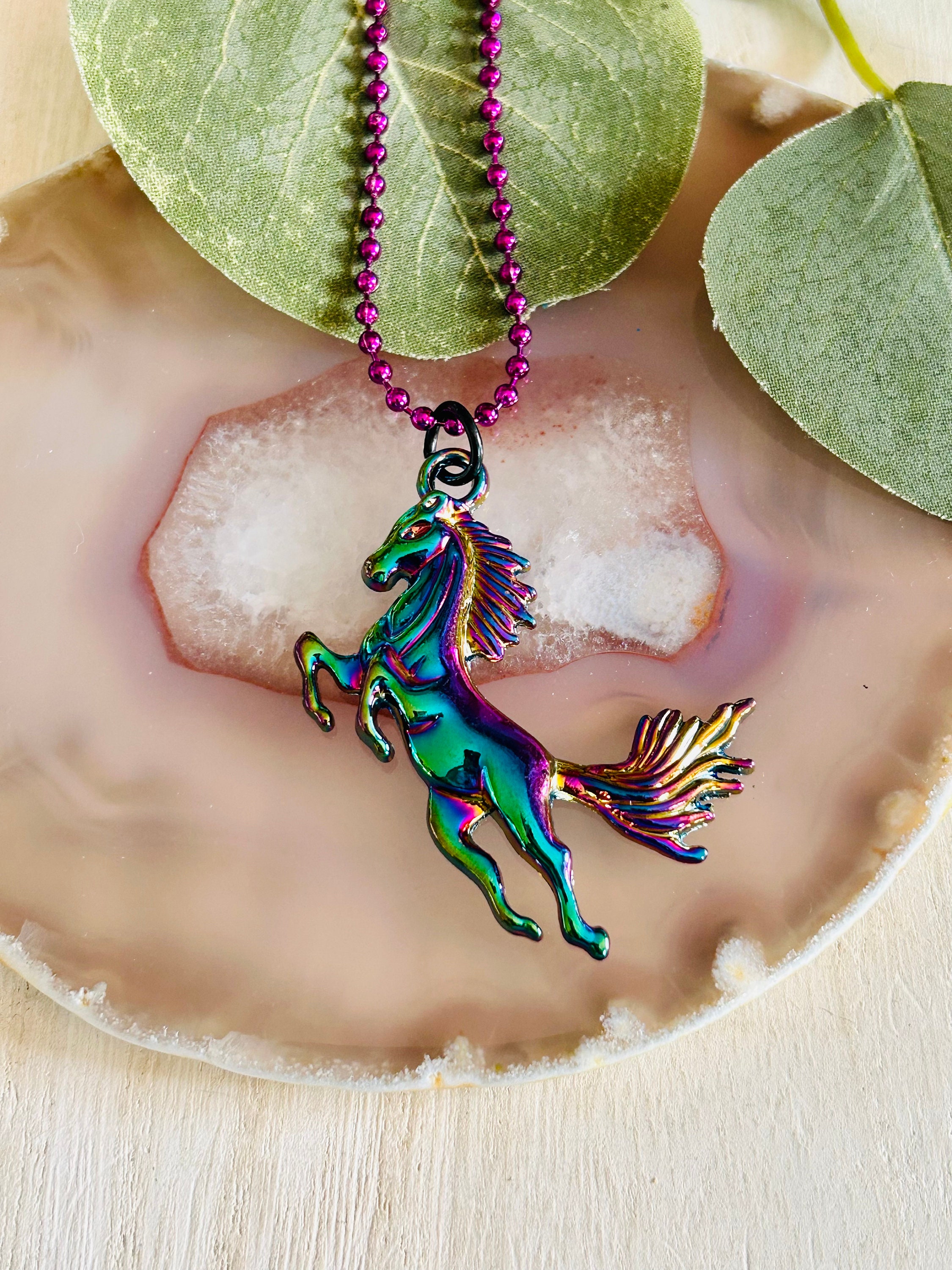 Bracelet Enfant Lot De 5 Bracelets En Pierre Naturelle Rose Avec Pendentif En Forme De Bijoux Cheval Fille