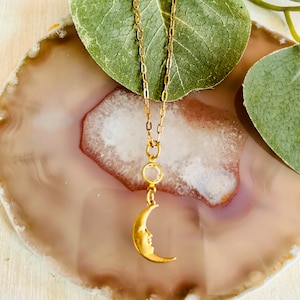 Women’s Moon Gem Necklace, Women’s Gold Necklace