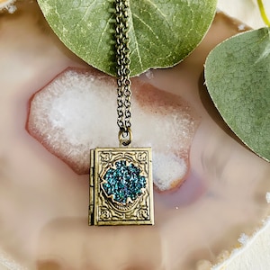 Women’s Metal Book Locket Necklace, Women’s Antique Brass Necklace