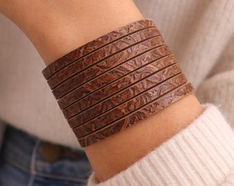 Tooled Leather Wrap Bracelet, Western Leather Bracelet, Cowgirl Leather Cuff, Rustic Brown Leather Bracelet, Boho Western Jewelry