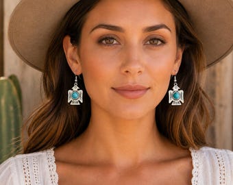 Thunderbird Turquoise Earrings, Western Boho Earrings, Southwest Bird Earrings, Cowgirl Jewelry, Native Inspired Statement Earrings D1