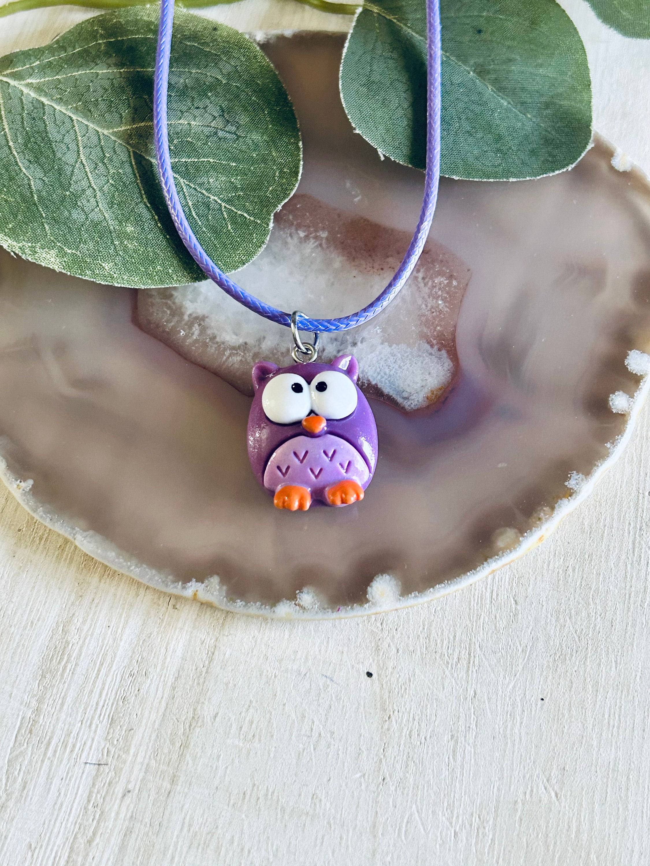 Kids Purple Owl Charm Necklace: Animal Jewelry