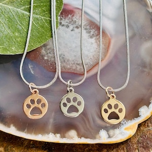 Gold, Rosegold oder Silber Paw Print Charm Halskette, Kinder Tier Boho Hippie Haustier Katze Hund Halskette