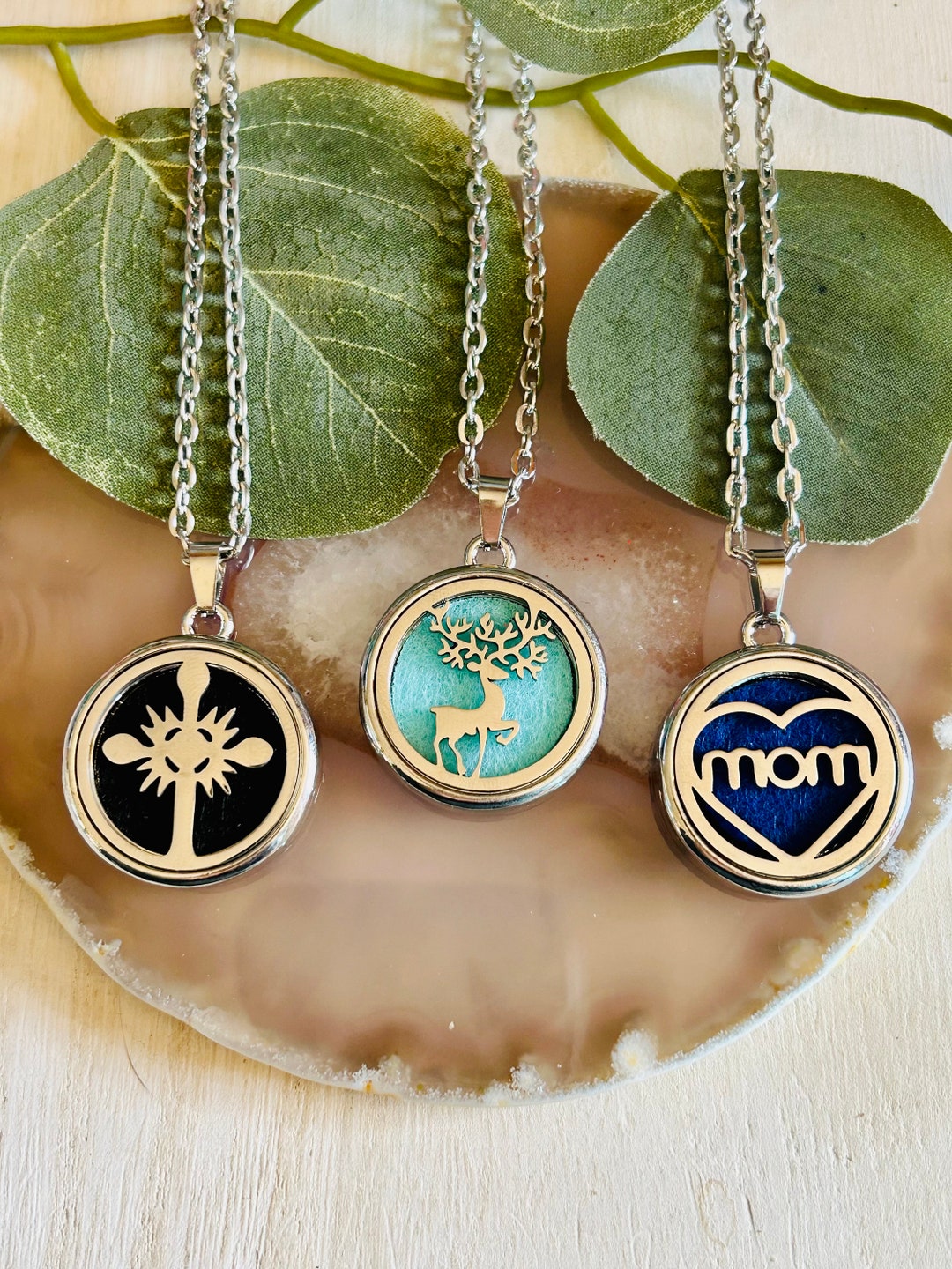 Essential Oil Diffuser Necklace – Cross, Deer, or Mom Heart Locket ...