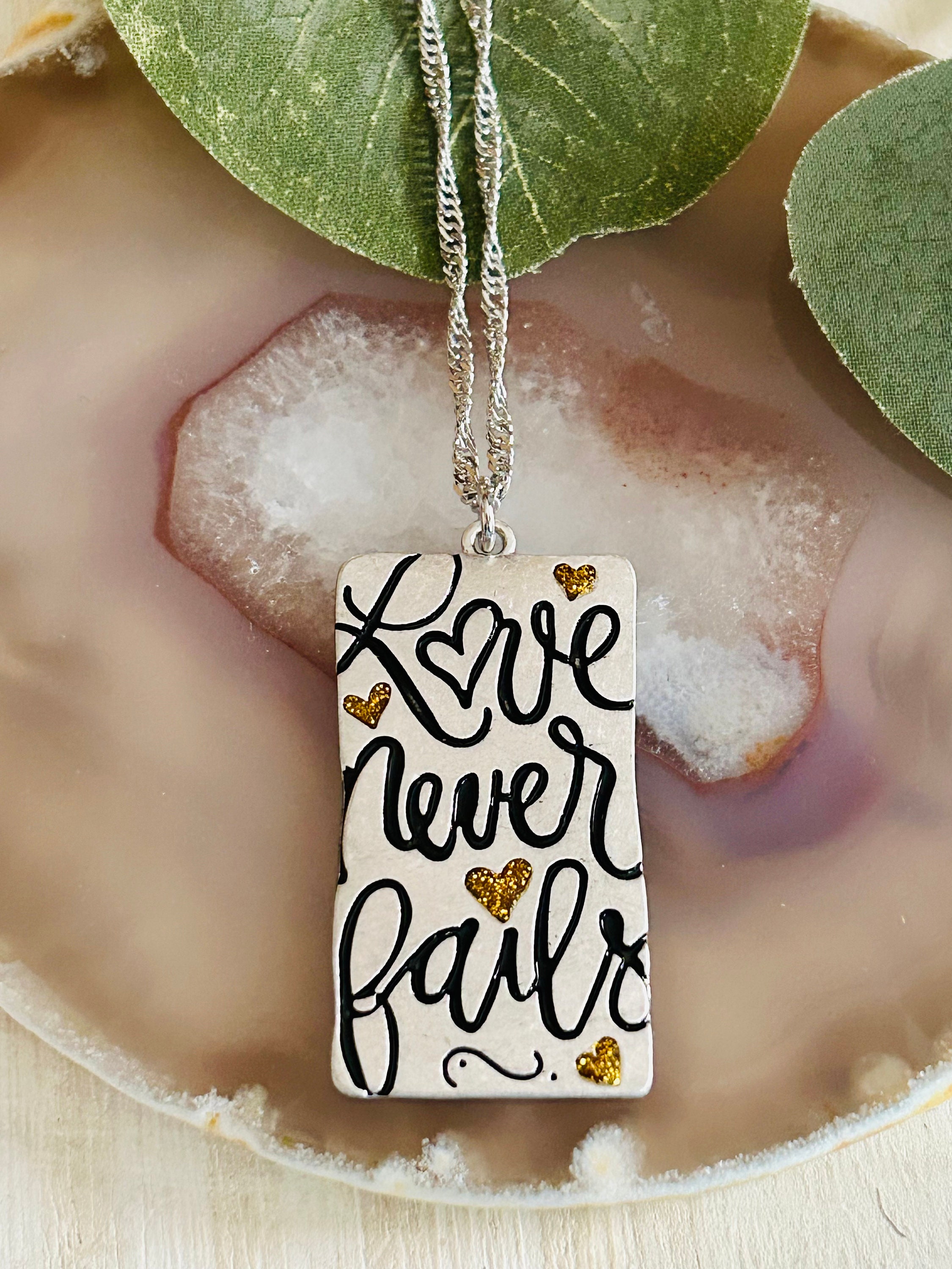 Womens Love Never Fails Pendant Necklace Womens Silver and Gold Necklace Etsy Canada