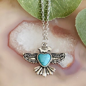 Women’s Thunderbird And Turquoise Heart Necklace, Women’s Gold Necklace