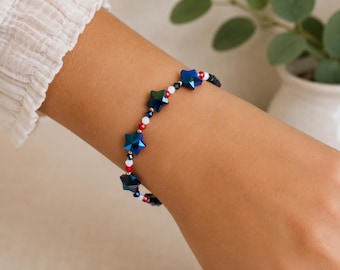 Bracciale elastico con perline a forma di stella blu: stile boho americano