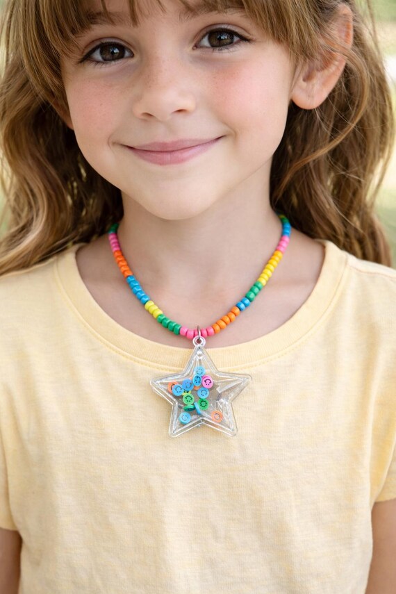 Kids Star Shaker Necklace, Smiley Confetti Pendant Necklace